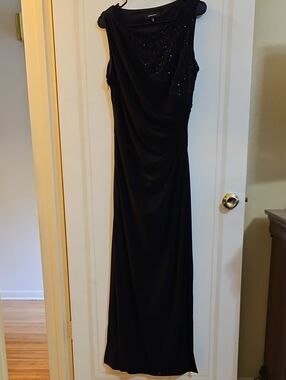 R&M Richards Black Sleeveless Sequin Maxi Dress,  Size 14